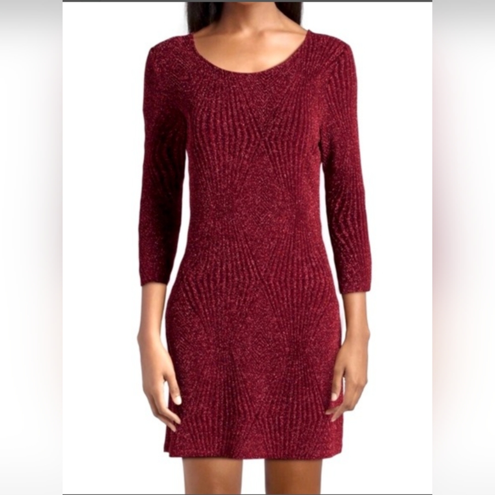 Threw Pink Hearts Dress Shift Burgundy 3/4 Sleeves XL Burgundy Good Condition